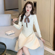 Load image into Gallery viewer, Autumn Winter Women&#39;s Long Sleeve Sweater Dress Brand Design Office Casual Knitting Dress Button Bowknot Decoration