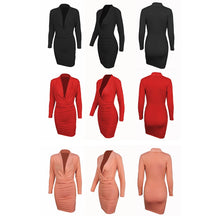 Load image into Gallery viewer, Autumn Women Long Sleeve Deep V Neck Dress Sexy Women Bandage Bodycon Dress Knee Length Night Club Party Midi Dresses Vestidos