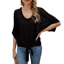 Load image into Gallery viewer, Autumn Women Striped Sweater Short Batwing Sleeve V-neck Knitted Sweater Casual Pullover Jumpers 2021 New Female Tops Shirts Tee
