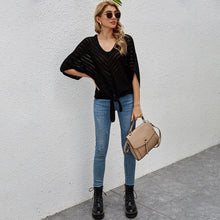 Load image into Gallery viewer, Autumn Women Striped Sweater Short Batwing Sleeve V-neck Knitted Sweater Casual Pullover Jumpers 2021 New Female Tops Shirts Tee