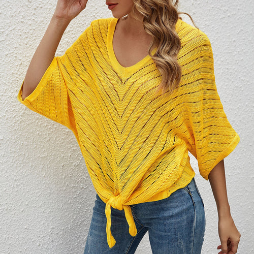 Autumn Women Striped Sweater Short Batwing Sleeve V-neck Knitted Sweater Casual Pullover Jumpers 2021 New Female Tops Shirts Tee