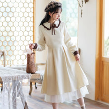 Load image into Gallery viewer, Autumn Women&#39;s Clothing Dress Sweet Retro Long-sleeved Bow Cute Lapel Solid Color Simple French Dress Red Vestidos de mujer