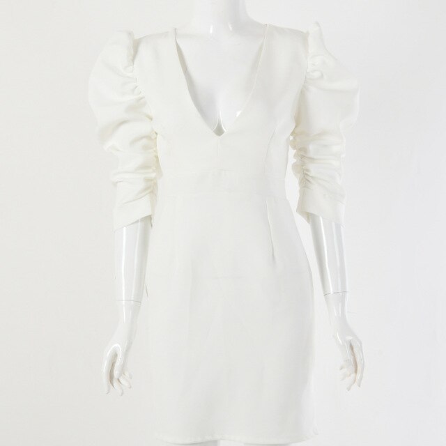 Autumn Women's Sexy Open Back V-neck Princess Sleeve Women Party Beach White Bodycon Dress Elegant Ladies Dresses Clothes Gothic