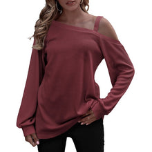 Load image into Gallery viewer, Autumn Women’s T-shirt Fashion Sexy Off-shoulder Knot Lantern Sleeve Vintage Harajuku Tees Loose Casual Female Pullover Tops