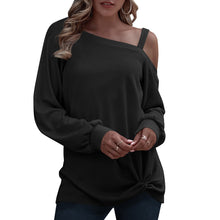 Load image into Gallery viewer, Autumn Women’s T-shirt Fashion Sexy Off-shoulder Knot Lantern Sleeve Vintage Harajuku Tees Loose Casual Female Pullover Tops