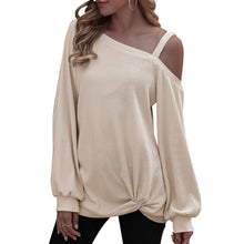 Load image into Gallery viewer, Autumn Women’s T-shirt Fashion Sexy Off-shoulder Knot Lantern Sleeve Vintage Harajuku Tees Loose Casual Female Pullover Tops