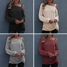 Load image into Gallery viewer, Autumn Women’s T-shirt Fashion Sexy Off-shoulder Knot Lantern Sleeve Vintage Harajuku Tees Loose Casual Female Pullover Tops