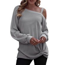 Load image into Gallery viewer, Autumn Women’s T-shirt Fashion Sexy Off-shoulder Knot Lantern Sleeve Vintage Harajuku Tees Loose Casual Female Pullover Tops