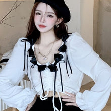 Load image into Gallery viewer, Autumn Y2K Chiffon Blouse Shirt Women Long Sleeve Elegant Sweet Chic Blouse Female Korean Fashion Bow Short Designer Tops 2021