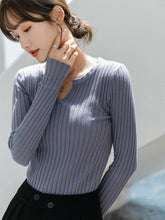 Load image into Gallery viewer, Autumn and Winter Bottoming Shirt is Built With slim Slimming V-neck Blouse Women&#39;s Long-sleeved Sexy Knit Sweater Trend Tops
