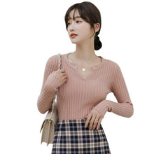 Load image into Gallery viewer, Autumn and Winter Bottoming Shirt is Built With slim Slimming V-neck Blouse Women&#39;s Long-sleeved Sexy Knit Sweater Trend Tops