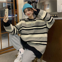 Load image into Gallery viewer, Autumn and Winter New Striped Stitching Sweater FemaleLoose O-neck Pullover Long-sleeved Sweater Top Coat Trend Pullover Coat