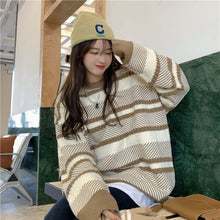 Load image into Gallery viewer, Autumn and Winter New Striped Stitching Sweater FemaleLoose O-neck Pullover Long-sleeved Sweater Top Coat Trend Pullover Coat