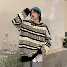Load image into Gallery viewer, Autumn and Winter New Striped Stitching Sweater FemaleLoose O-neck Pullover Long-sleeved Sweater Top Coat Trend Pullover Coat