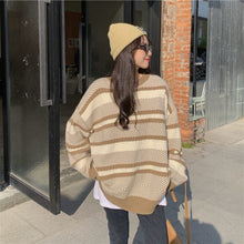 Load image into Gallery viewer, Autumn and Winter New Striped Stitching Sweater FemaleLoose O-neck Pullover Long-sleeved Sweater Top Coat Trend Pullover Coat