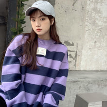 Load image into Gallery viewer, Autumn and Winter Striped Sweater Female Student Korean Version Loose College Style Contrast Long-sleeved Sweater Jacket