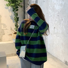 Load image into Gallery viewer, Autumn and Winter Striped Sweater Female Student Korean Version Loose College Style Contrast Long-sleeved Sweater Jacket