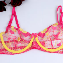 Load image into Gallery viewer, BDSM Sexy Lingerie Fancy Beautiful Underwear Ruffled Garters Heart-Shaped Embroidery Transparent Bra Sensual Exotic Set