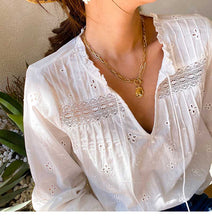 Load image into Gallery viewer, new white blouse women long sleeve hollow out cotton spring summer tops new boho blouse V-neck tassel blouse shirt