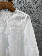Load image into Gallery viewer, new white blouse women long sleeve hollow out cotton spring summer tops new boho blouse V-neck tassel blouse shirt