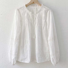 Load image into Gallery viewer, new white blouse women long sleeve hollow out cotton spring summer tops new boho blouse V-neck tassel blouse shirt