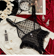 Load image into Gallery viewer, Backless Mesh Dot Ruffles Pajama Onesie Women Romper Sleepwear Hot Transparent Lace Sexy Kigurumi Jumpsuit Bodysuits Lingerie