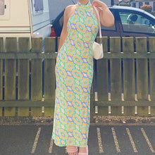 Load image into Gallery viewer, Backless Print Summer Long Dress Women 2021 Green Sundress Beach Sleeveless Vintage Split Halter Neck Maxi Dresses Party Robe