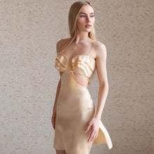 Load image into Gallery viewer, Backless Sexy Cut Out Club Party Dresses Women Spaghetti Strap Ruched Satin Mini Dress 2021Summer Elegant Pleated Fairy Sundress