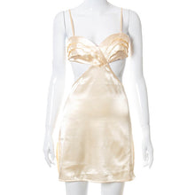 Load image into Gallery viewer, Backless Sexy Cut Out Club Party Dresses Women Spaghetti Strap Ruched Satin Mini Dress 2021Summer Elegant Pleated Fairy Sundress