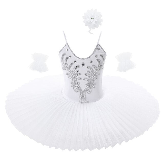 Ballerina Fairy Prom Costume Kids Sequined Rhinestone Dress Girls Dance wear Gymnastic Ballet Leotard Tutu Dress with Arm Sleeve