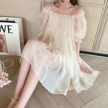 Load image into Gallery viewer, Beach Elegant Strap Dress Women 2021 Off Shoulder Ruffle Korean Fashion Sweet Dress Solid Short Sleeve Boho Casual Dress Summer