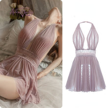 Load image into Gallery viewer, Beautiful Back Lace Gauze Sleeping Dress Temptation White Sexy Mesh Hanging Neck Fairy Backless Tulle Perspective Nightdress