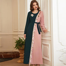 Load image into Gallery viewer, Beautiful Retro Green Powder Hit Color Tassels Handmade Flowers Rhinestones Long-sleeved Muslim Long Skirt Women&#39;s Clothing Robe