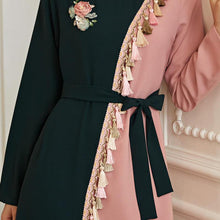 Load image into Gallery viewer, Beautiful Retro Green Powder Hit Color Tassels Handmade Flowers Rhinestones Long-sleeved Muslim Long Skirt Women&#39;s Clothing Robe