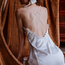 Load image into Gallery viewer, Beauty Back Backless Sexy Pajamas Lace Nightdress for Women Summer Side Open Mesh V-neck Silk Nightwear Strappy Sleepwear