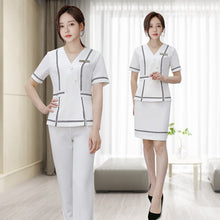 Load image into Gallery viewer, Beauty Salon Beautician White Work Uniforms Sauna Foot Bath Waitress V Neck Wokwear Sets Spa Massage Short Sleeve Uniforms Suits