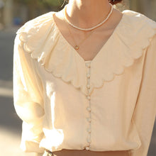 Load image into Gallery viewer, Beige Jacquard Shirt Women&#39;s Spring Autumn New French Retro Design Chic Long Sleeved Women Blouse Elegant Sweet Casual Blusas