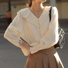 Load image into Gallery viewer, Beige Jacquard Shirt Women&#39;s Spring Autumn New French Retro Design Chic Long Sleeved Women Blouse Elegant Sweet Casual Blusas