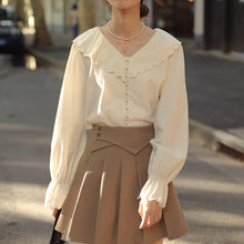 Load image into Gallery viewer, Beige Jacquard Shirt Women&#39;s Spring Autumn New French Retro Design Chic Long Sleeved Women Blouse Elegant Sweet Casual Blusas