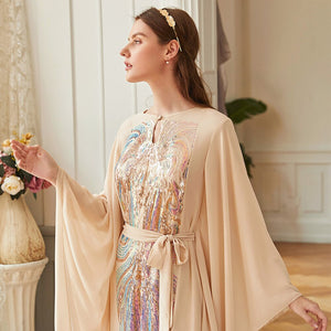 Beige Yellow Colorful Butterfly Sleeve Dress Middle Eastern Fashion Women's Robe Arab Hui Ethnicity Ramadan Dress Muslim Clothes