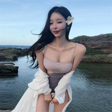 Load image into Gallery viewer, Belt One Piece Swimsuit Women Solid Swimwear Cut Out Monokini Push Up Swim Suit Open Back Trikini Pad Bathing Suit Backless