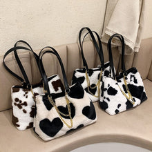 Load image into Gallery viewer, Big Flower Pattern Warm Plush Faux Fur Fluffy Shoulder Bag FOR Women 2021 Winter Female Luxury Designer Shoulder Bags Handbags