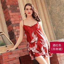 Load image into Gallery viewer, Big size Printed Night Dress 3XL V-neck Women Nightgown Sexy Hot Erotic Sleepwear Silk Clothing Lingerie Plus Size Femme Elegant