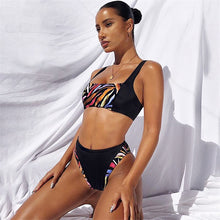 Load image into Gallery viewer, Bikini 2021 Beachwear Women Swimsuit Black Zebra Pattern High Waist Sling Casual elegant Solid color