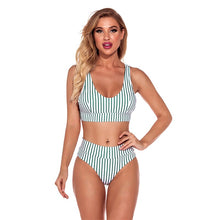 Load image into Gallery viewer, Bikini 2021 Closed Swimsuit Striped Solid Color Beachwear Bandeau Bathing Suit U Neck Strapless