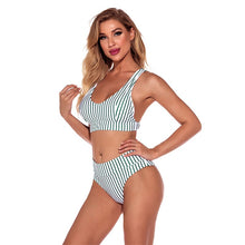 Load image into Gallery viewer, Bikini 2021 Closed Swimsuit Striped Solid Color Beachwear Bandeau Bathing Suit U Neck Strapless