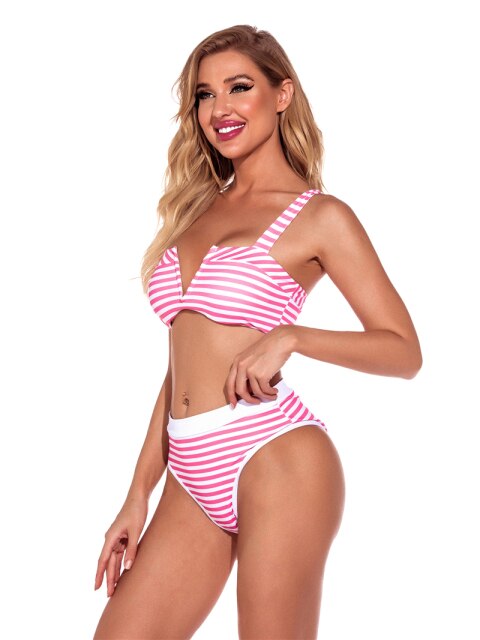Bikini 2021 Women's Swimsuits Swimsuit Separate Bathing Suit Pink Sling Stripe Summer Casual