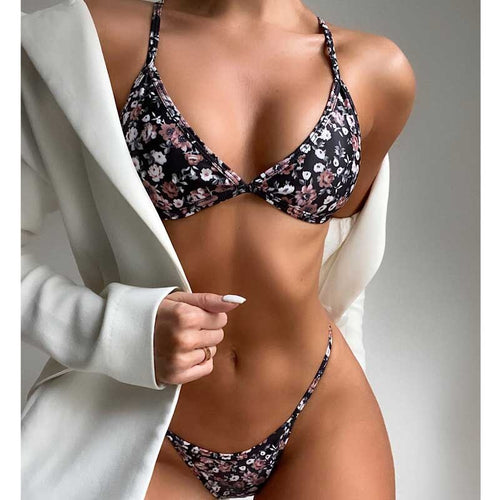 Bikini Floral Swimwear Women Biquini Print Bikini Set Bathing Suit Women Swimsuit Low Waist Black Bikinis 2 piece set women