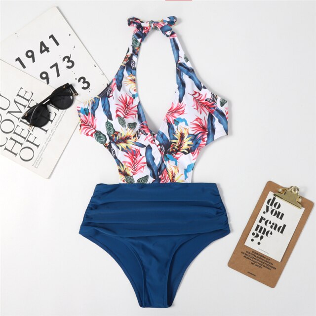 Bikini Set One Piece Swimsuit Beachwear V Neck Sexy Swimming Suit Sports Printing Sling