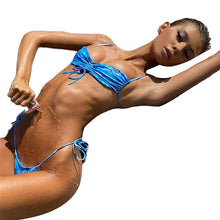 Load image into Gallery viewer, Bikini Swimsuit Beachwear Blue Butterfly Pattern Sling Sexy Tie Backless Swimsuit Sports String High Waist